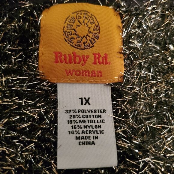 ruby Rd Black Silver Eyelash Long Sleeve Scoop Neck Sweater Plus Size 1X NWT - Picture 8 of 10